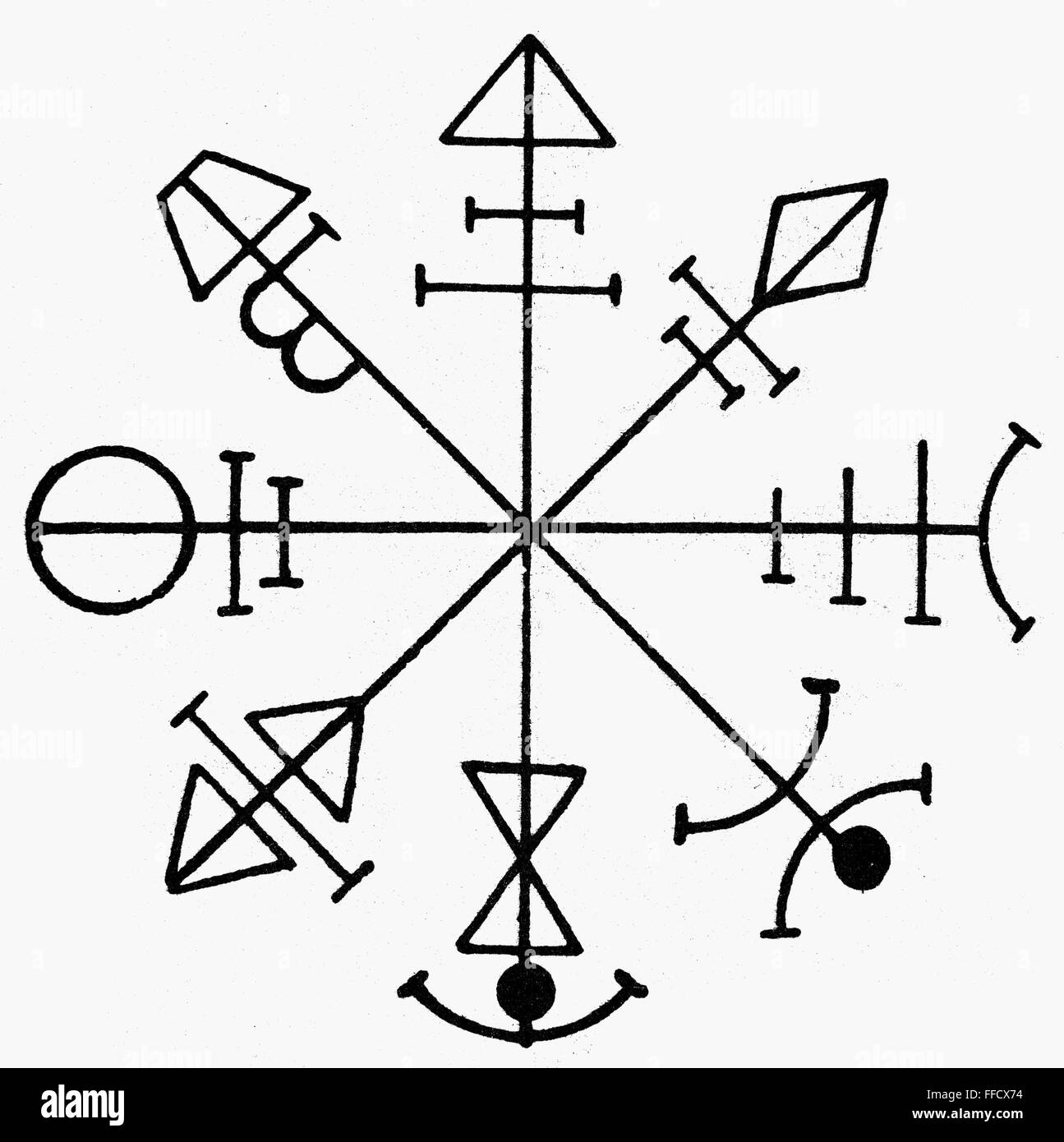 PENTACLE de Vénus. /NMagical talisman utilisé pour contrôler l'esprit de  Vénus. Dessin d'après le symbole de la 'clef de Salomon, un livre de  Renaissance faussement attribué au roi Salomon Photo Stock -