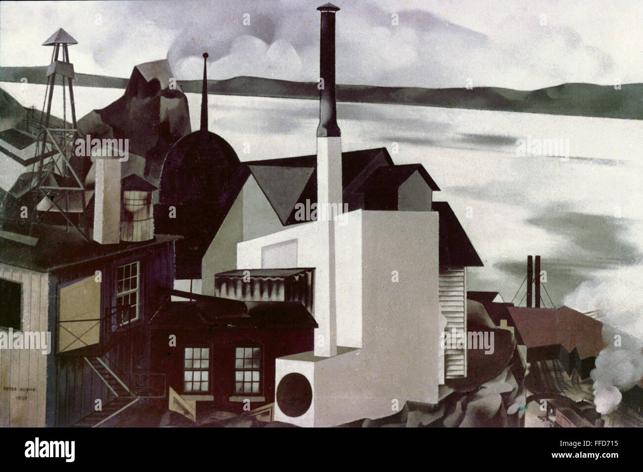 BLUME : WHITE FACTORY, 1928. /N'White Factory." Huile sur toile de Peter Blume, 1928. Usage éditorial uniquement. Banque D'Images