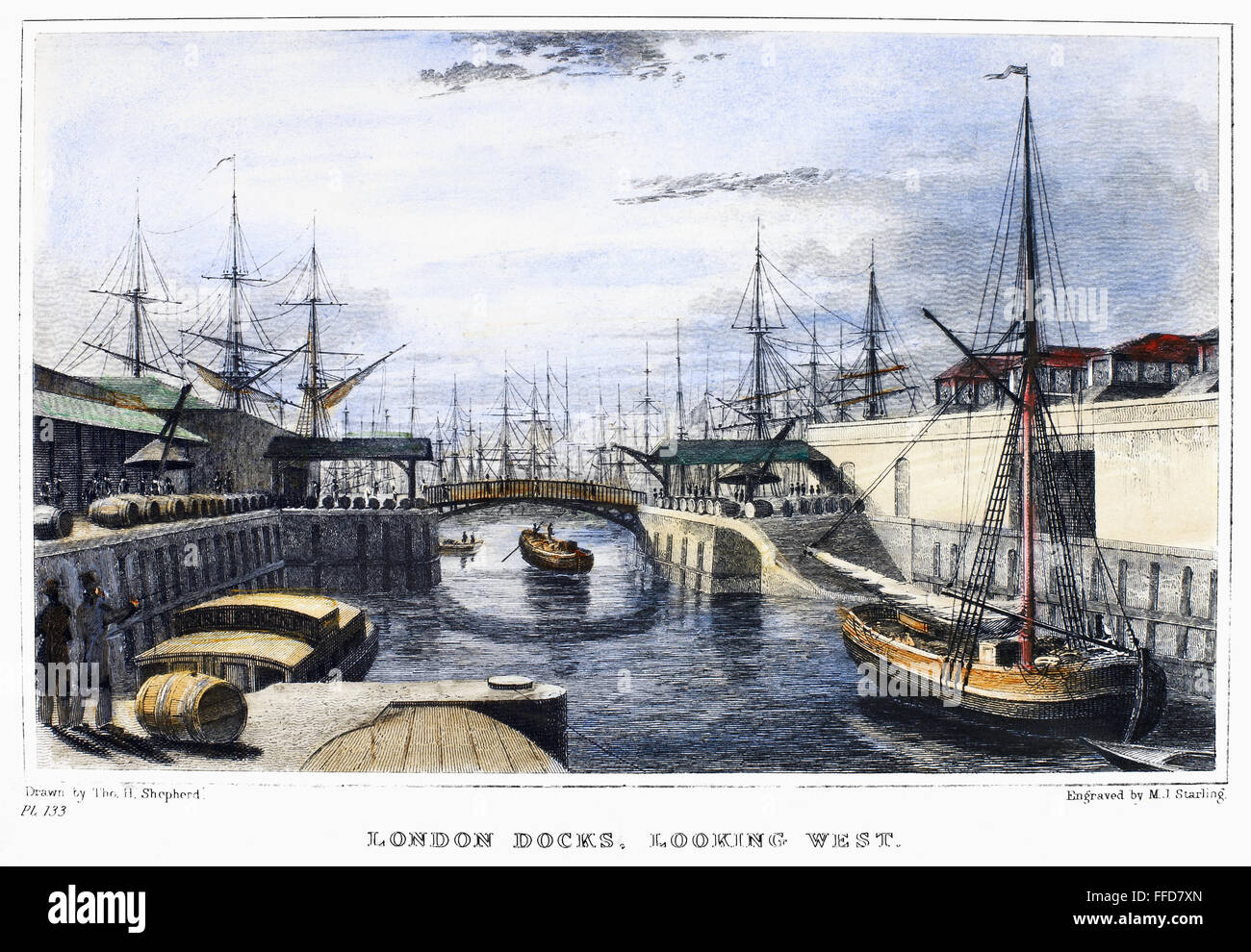 Angleterre : Londres, 1831. /De l'nView docks de Londres, à l'ouest. Gravure sur acier, anglais, 1831, après Thomas Berger. Banque D'Images