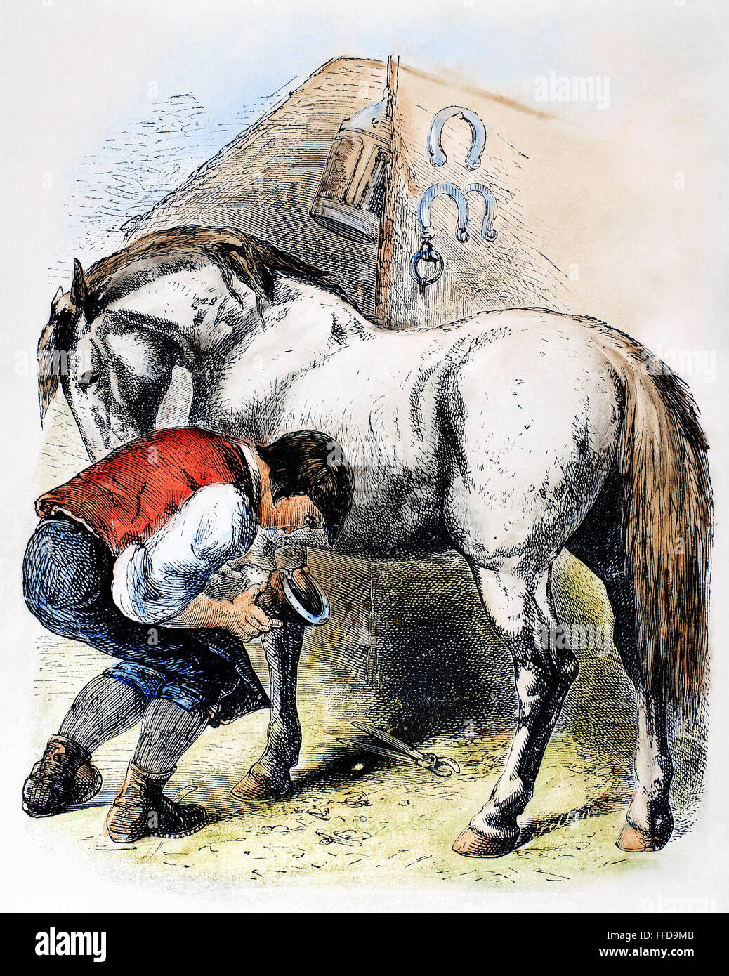 Forgeron. /Nligne gravure, 19ème siècle. Banque D'Images