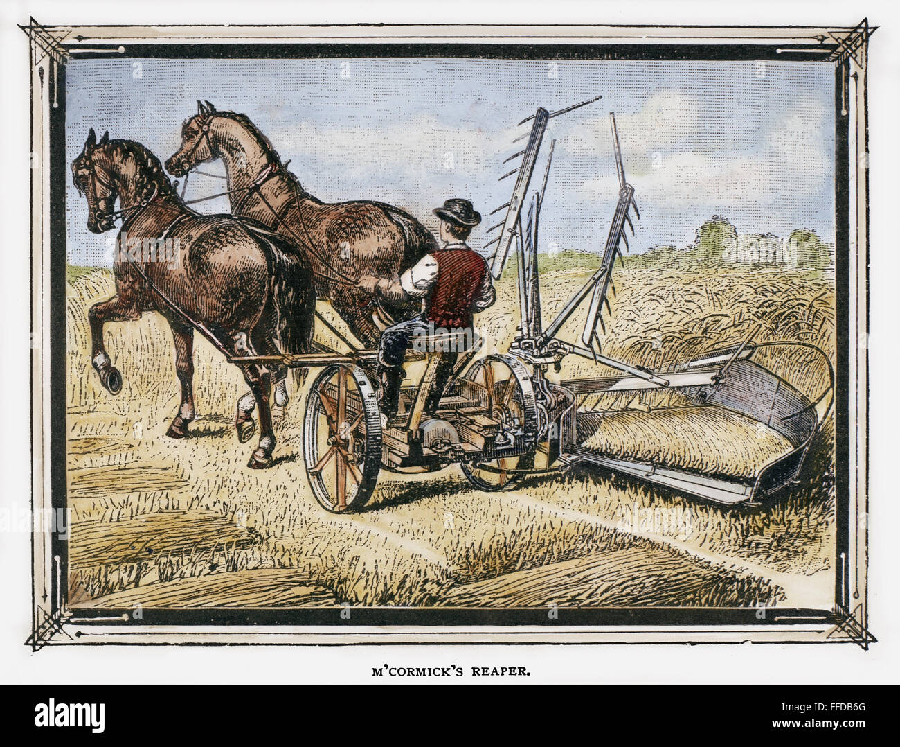 Agriculture : la récolte. /NHarvesting avec un grain de Cyrus Hall McCormick reapers. La gravure sur bois, cuisine américaine, 1884. Banque D'Images