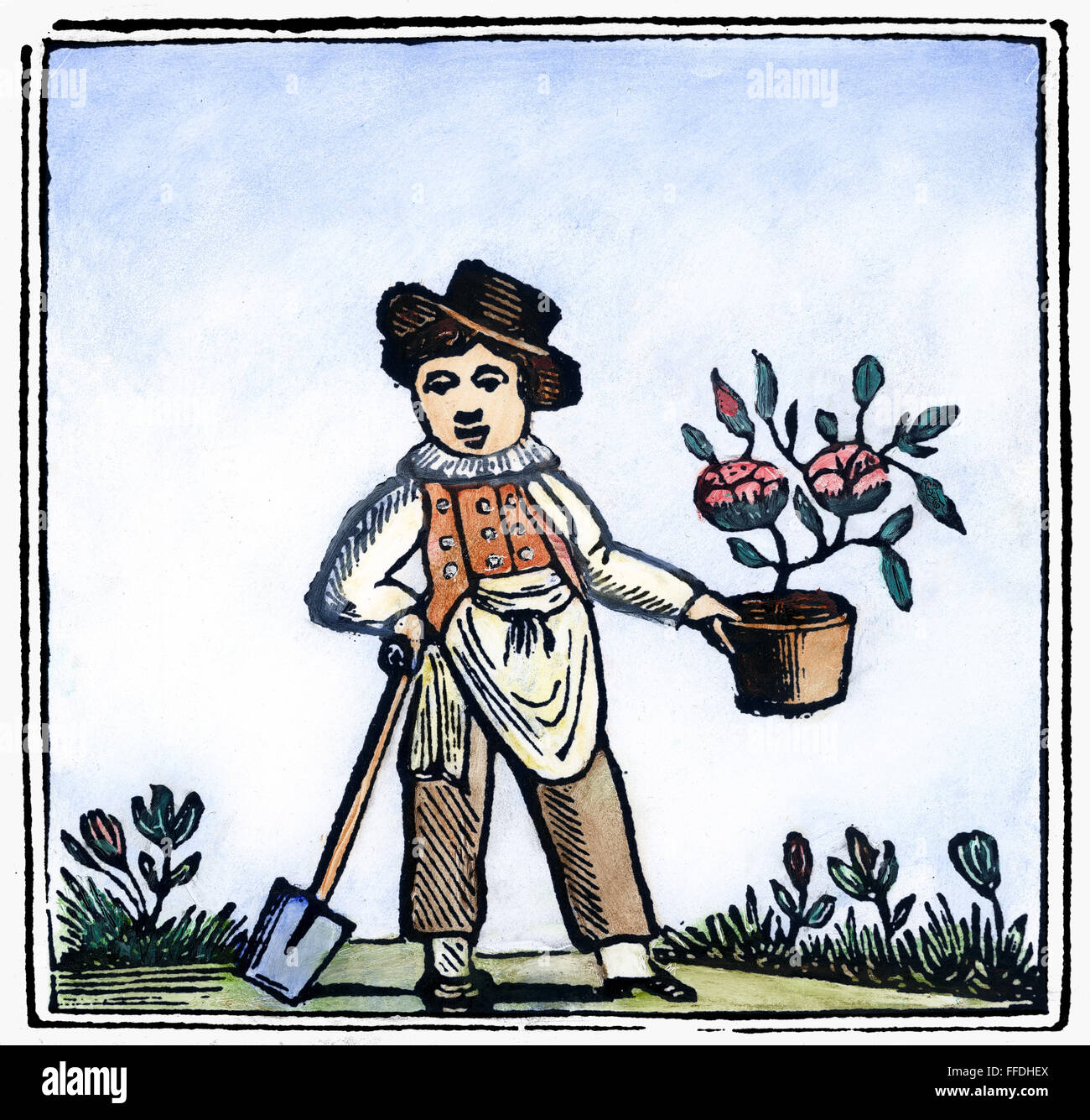 Jardinier, 19ème siècle. /NWoodcut, américain, 19e siècle. Banque D'Images