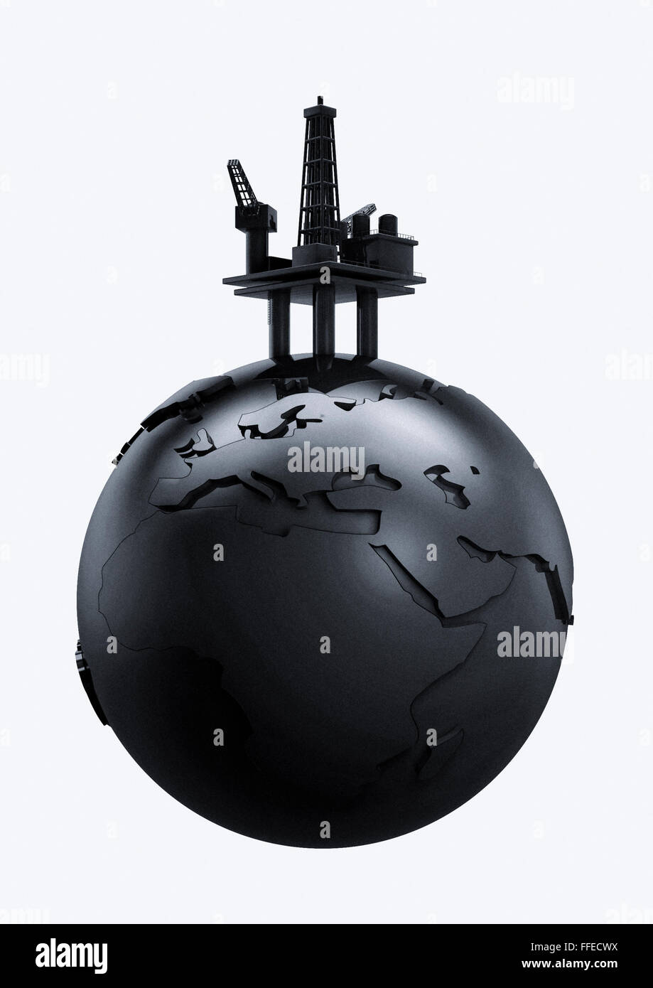 World oil / 3D render of black Earth globe and oil rig Banque D'Images