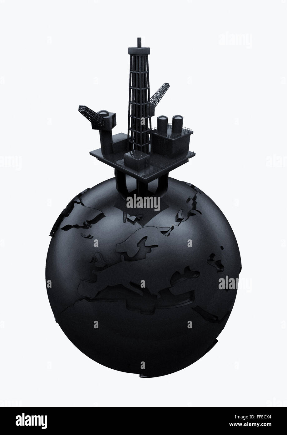 World oil / 3D render of black Earth globe and oil rig Banque D'Images