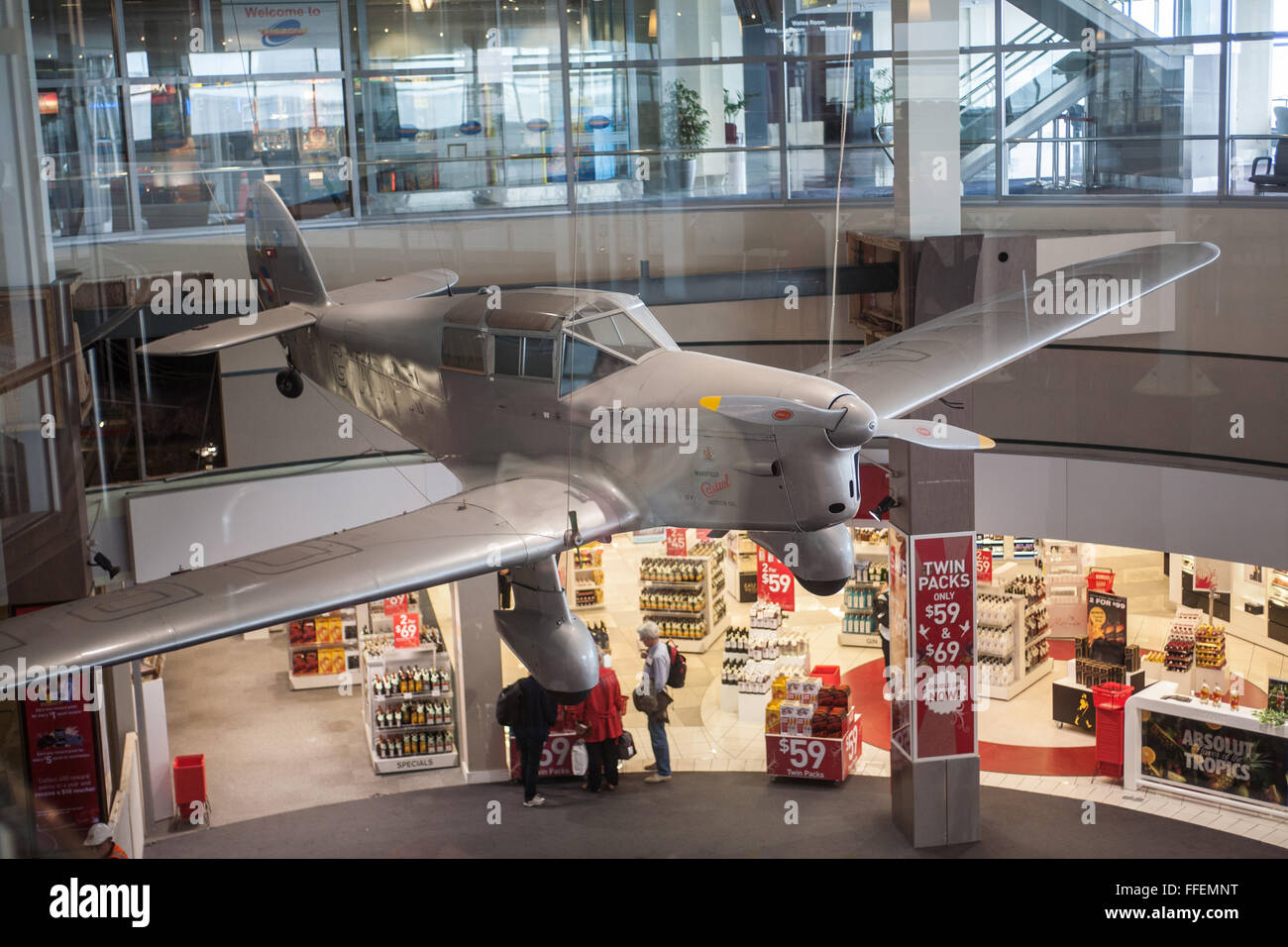 Le Batten Percival Gull sur l'affichage à l'Jean Batten La borne à l'aéroport d'Auckland.Auckland,Île du Nord, Nouvelle-Zélande, Pacifique, Banque D'Images