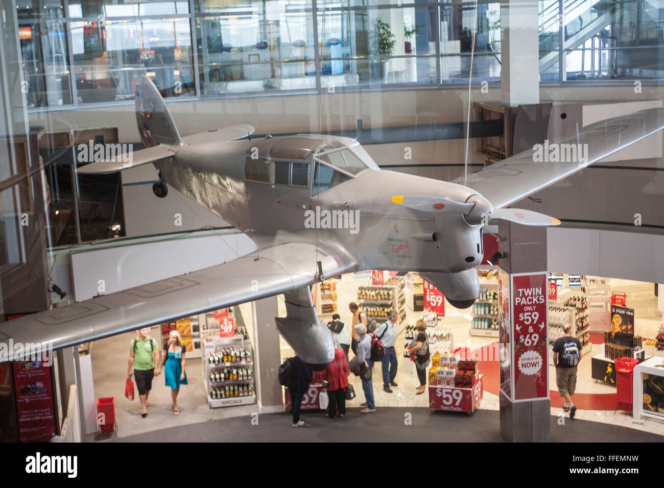 Le Batten Percival Gull sur l'affichage à l'Jean Batten La borne à l'aéroport d'Auckland.Auckland,Île du Nord, Nouvelle-Zélande, Pacifique, Banque D'Images