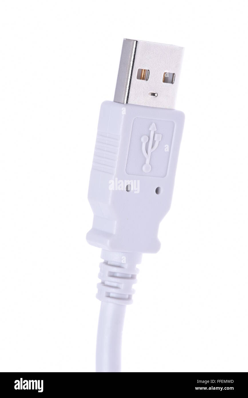 Fiche USB unique isolé sur fond blanc Banque D'Images