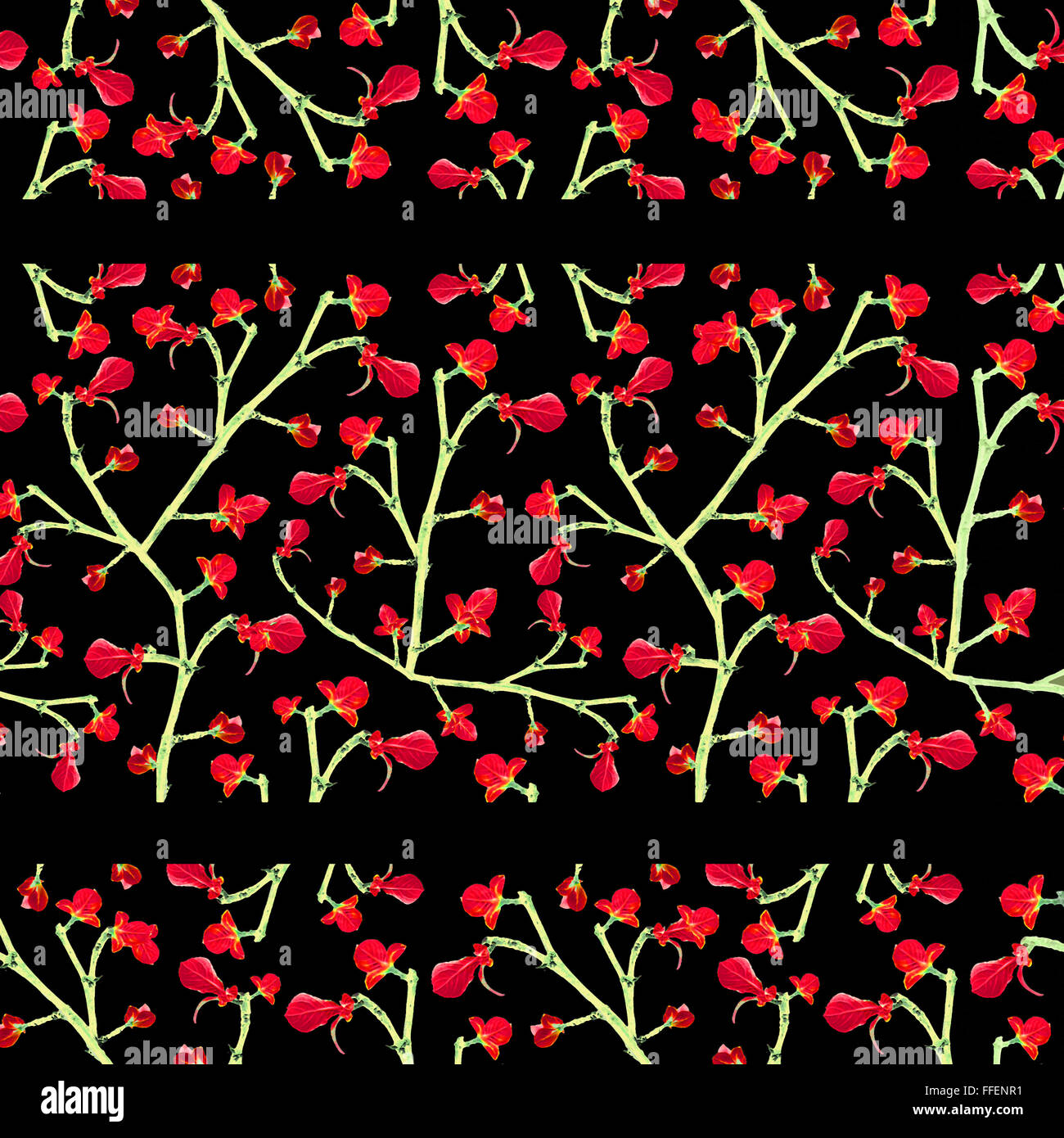 La technique de collage numérique motif motif dentelle en orange et blanc sur fond noir. Banque D'Images