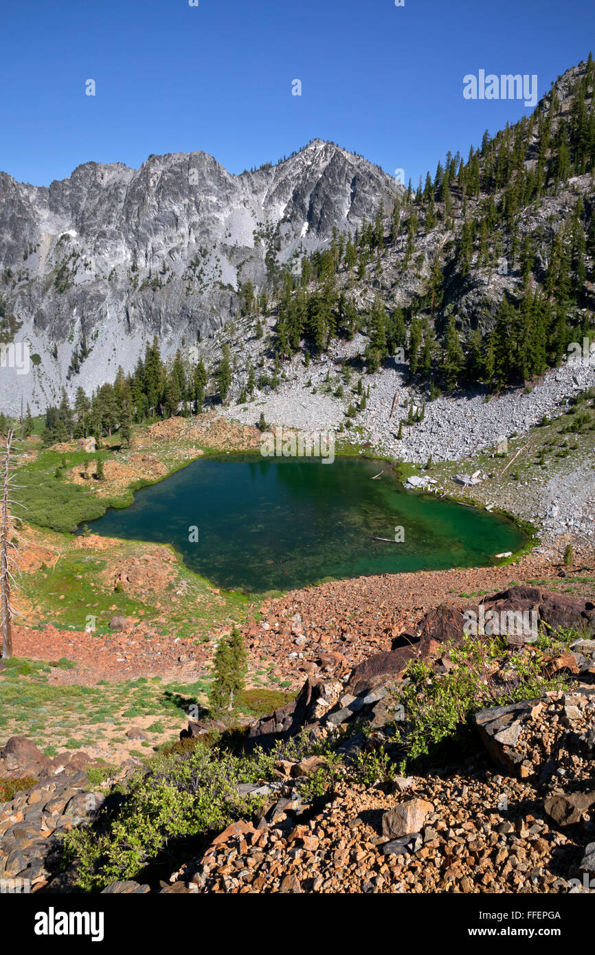 CA02828-00...CALIFORNIE - Luella Lake et Gibson Pic d'un sentier en boucle de quatre lacs dans la trinité Alpes région sauvage. Banque D'Images