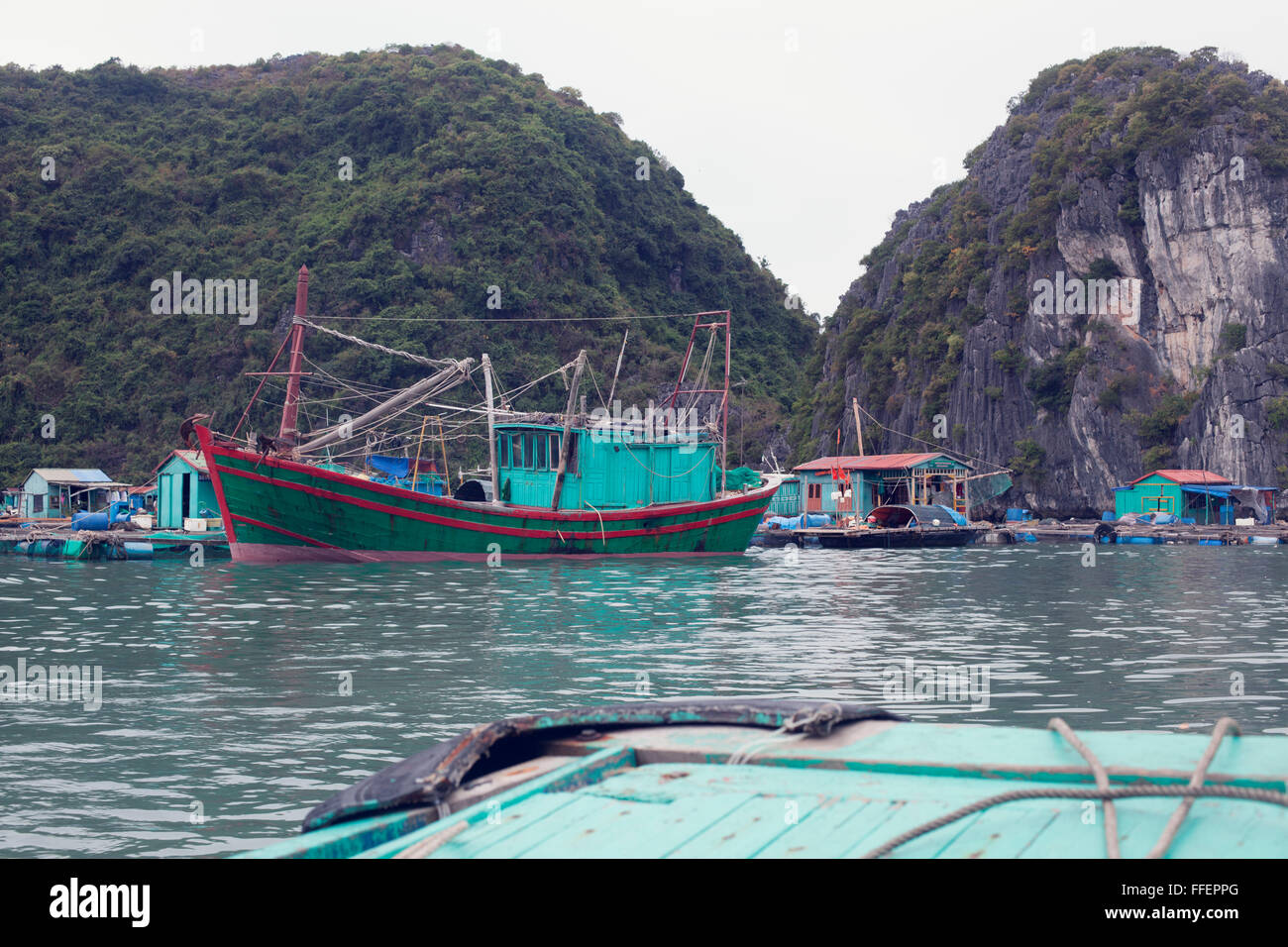 Village flottant de Cát Bà, Vietnam. Banque D'Images