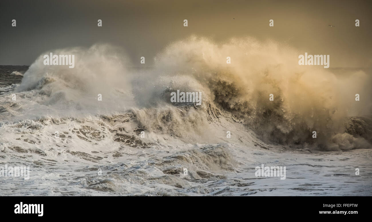 L'onde de l'onde de tempête, mer, mer agitée, énorme vague, vague s'écraser, puissante vague. chevaux blancs sur une vague. océan, tempête. Banque D'Images