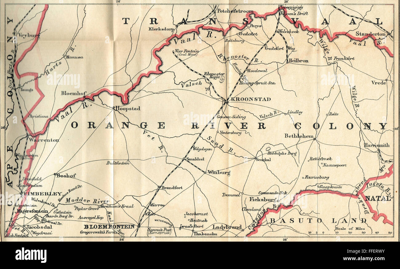 Carte de la guerre des Boers de la colonie de la Rivière Orange 1901 Banque D'Images