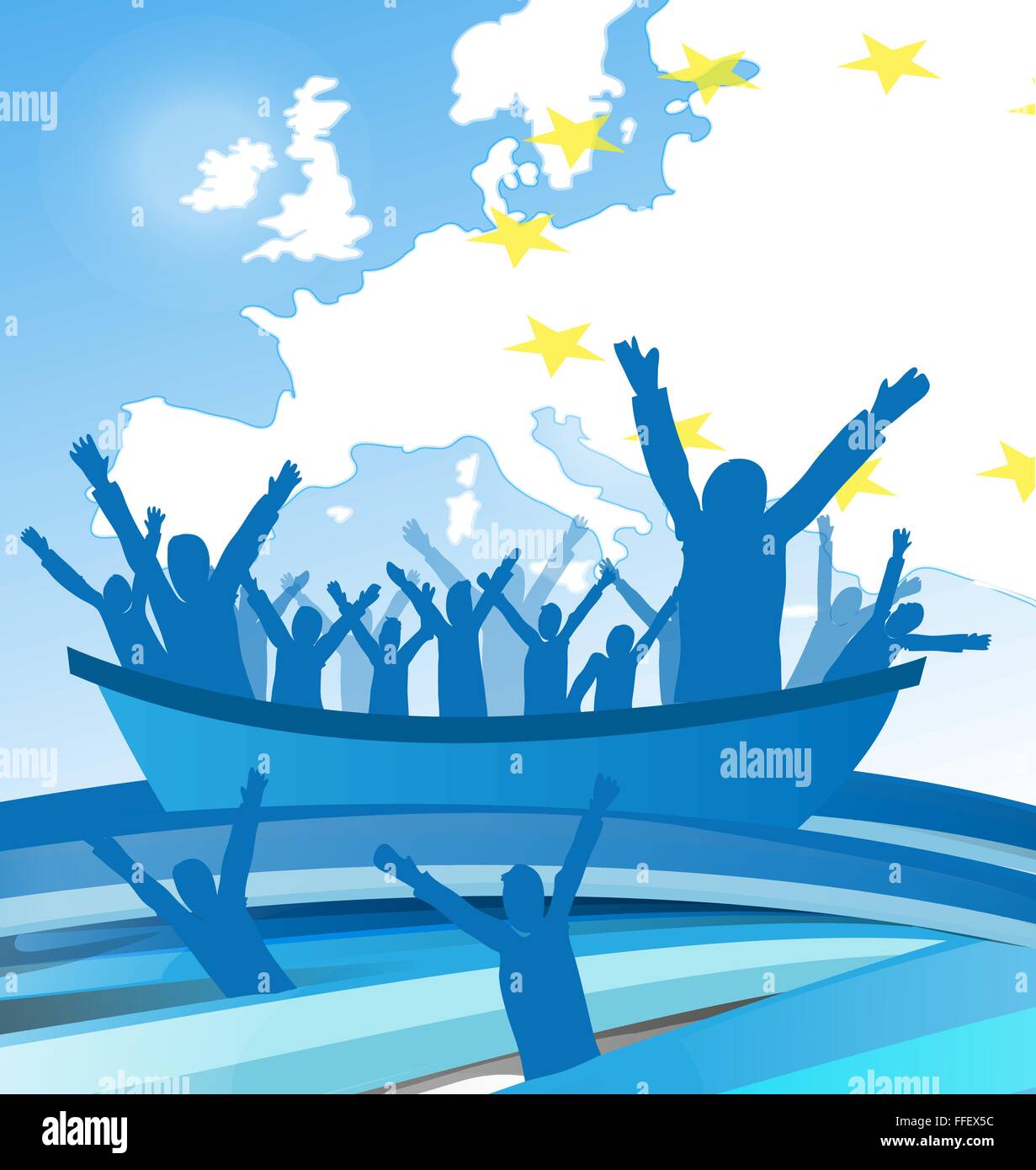 Les gens de l'immigration avec le bateau sur la carte européenne Illustration de Vecteur