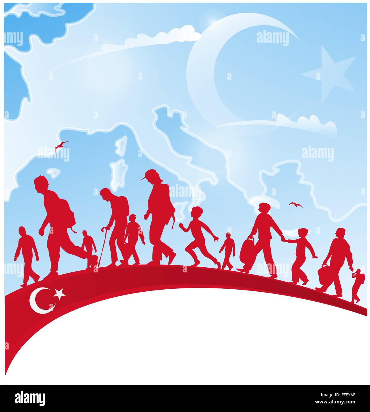 Les Gens De Limmigration Sur La Turquie Drapeau Avec Carte