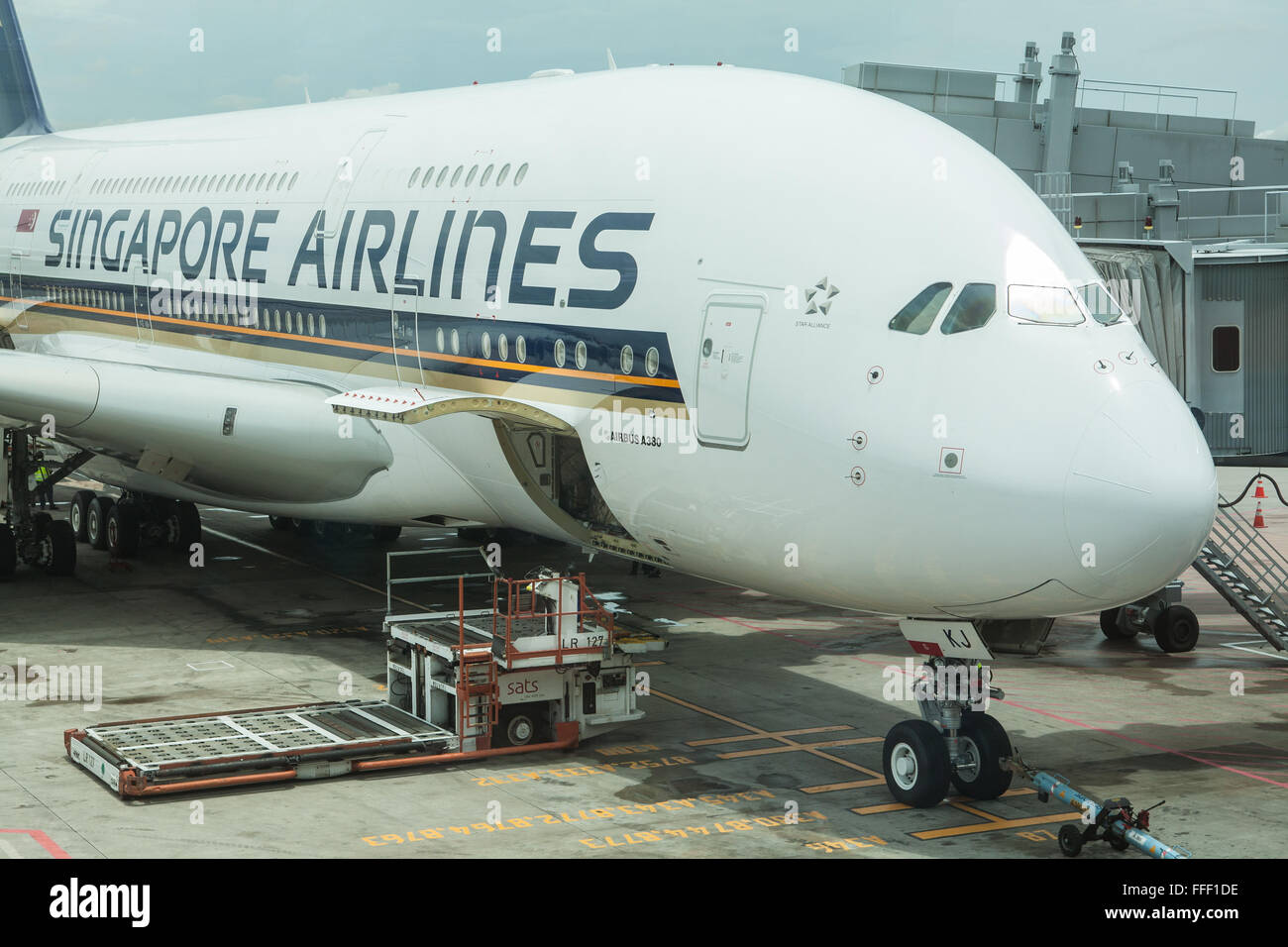 Airbus A380 à double Decker à l'aéroport de Changi, Singapour Banque D'Images