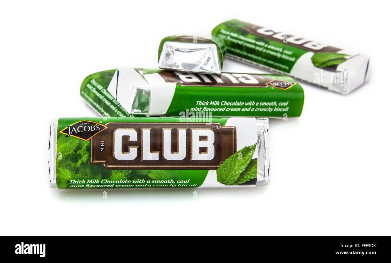 Biscuit chocolat menthe Club Jacobs sur fond blanc Banque D'Images