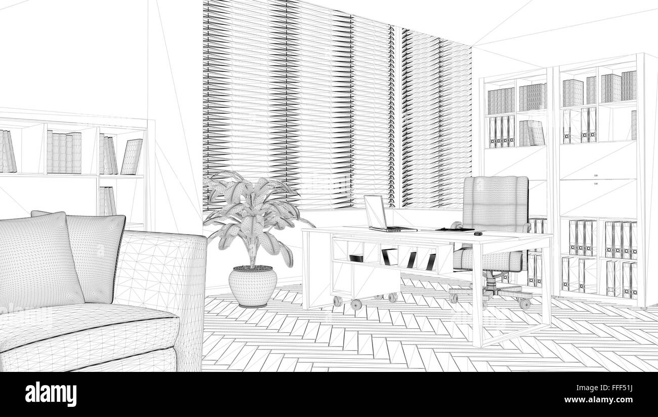 Rendu 3D Perspective d'un wireframe. arrière-plan (plan de ma propre conception) Banque D'Images