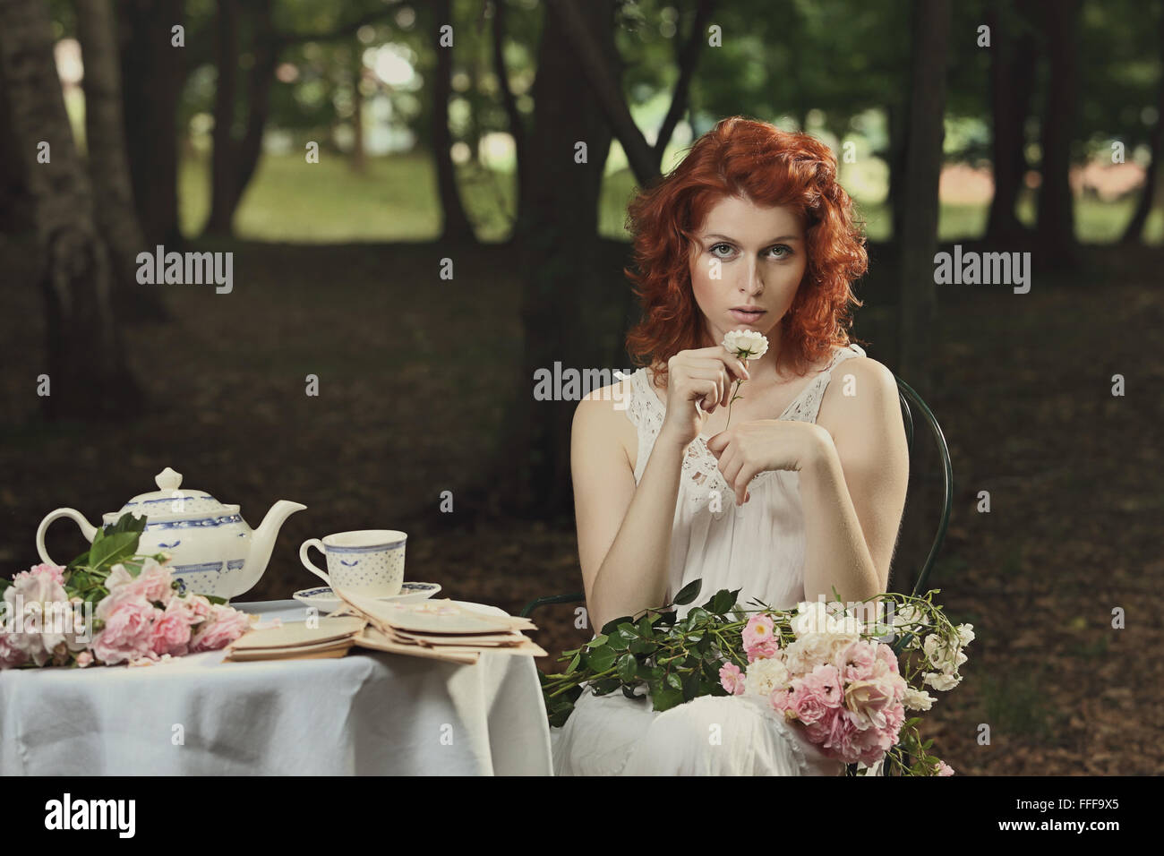 Portrait de victorien romantique belle femme . Couleurs Vintage Banque D'Images