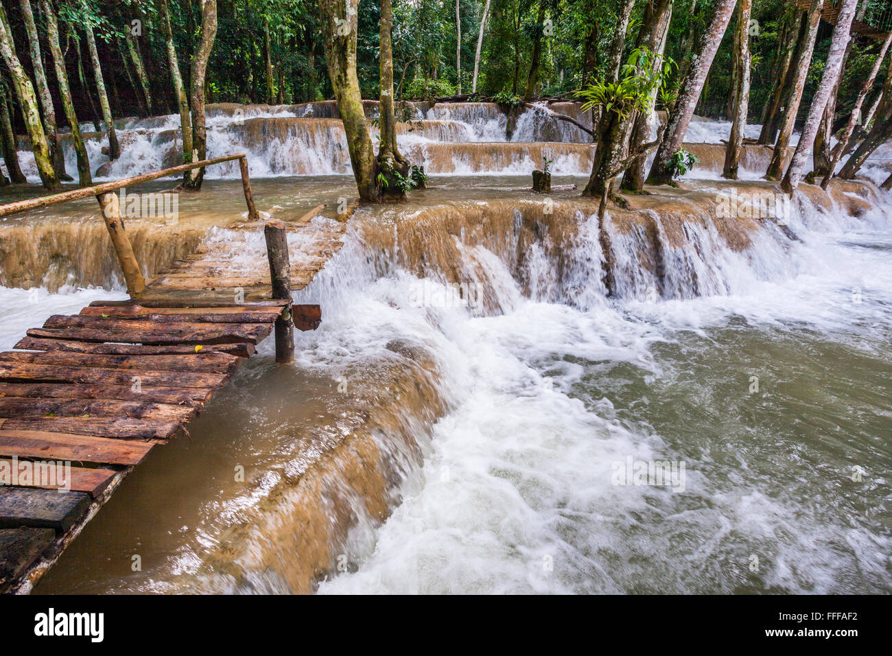 République démocratique populaire du Laos, Luang Prabang Province, Tat Sae en cascade des chutes d'eau plus de formations calcaires Banque D'Images