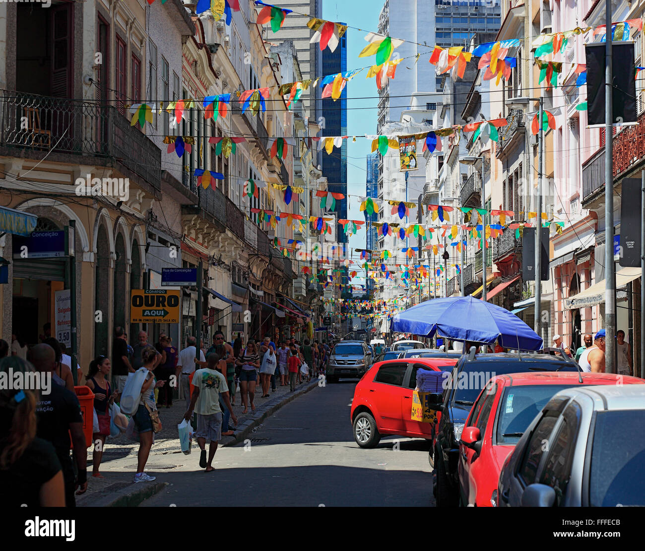 La scène de rue Rua de Buenos Aires, Centro de district, centre de Rio de Janeiro, Brésil Banque D'Images