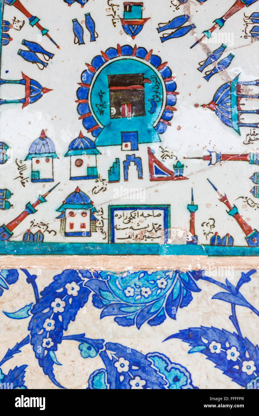 Les carreaux de céramique avec La Mecque et la Kaaba (16ème siècle), la Mosquée de Rustem Pacha, Tahtakale, Istanbul, Turquie Banque D'Images
