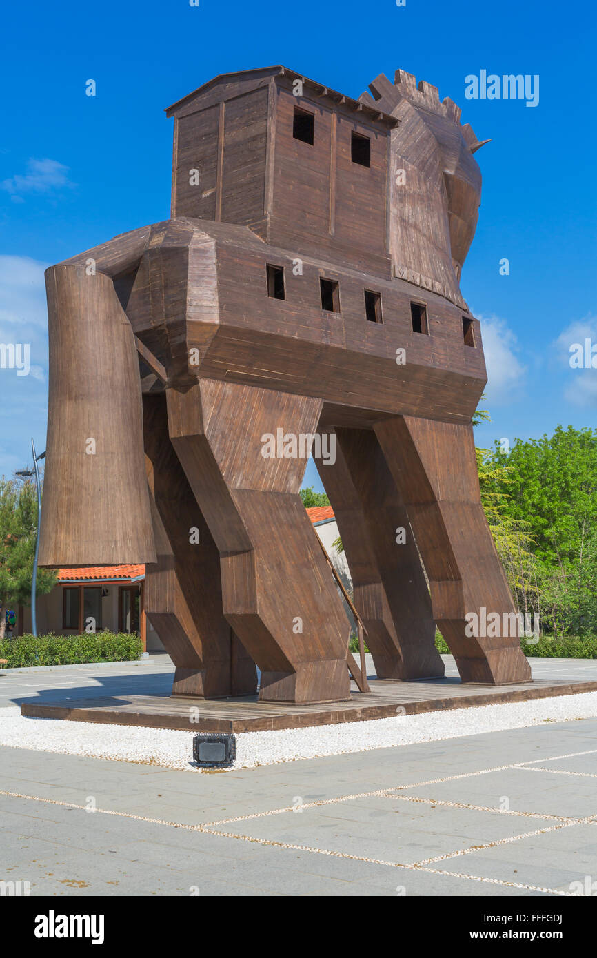 La sculpture moderne en bois, de cheval de Troie, Troie, Province de Canakkale, Turquie Banque D'Images