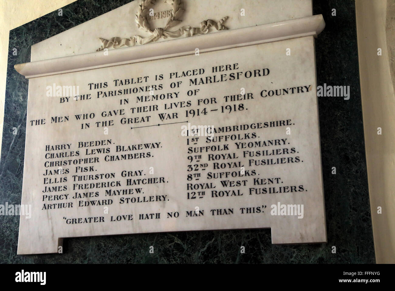 Monument commémoratif de guerre constituent la grande guerre de 1914-1918 dans la région de Marlesford église, Suffolk, Angleterre, RU Banque D'Images