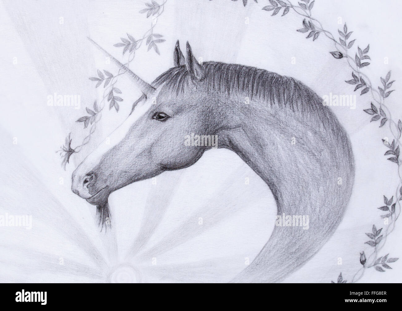 Dessiner Et Unicorn Belle Fleur Attirer La Main Dorigine