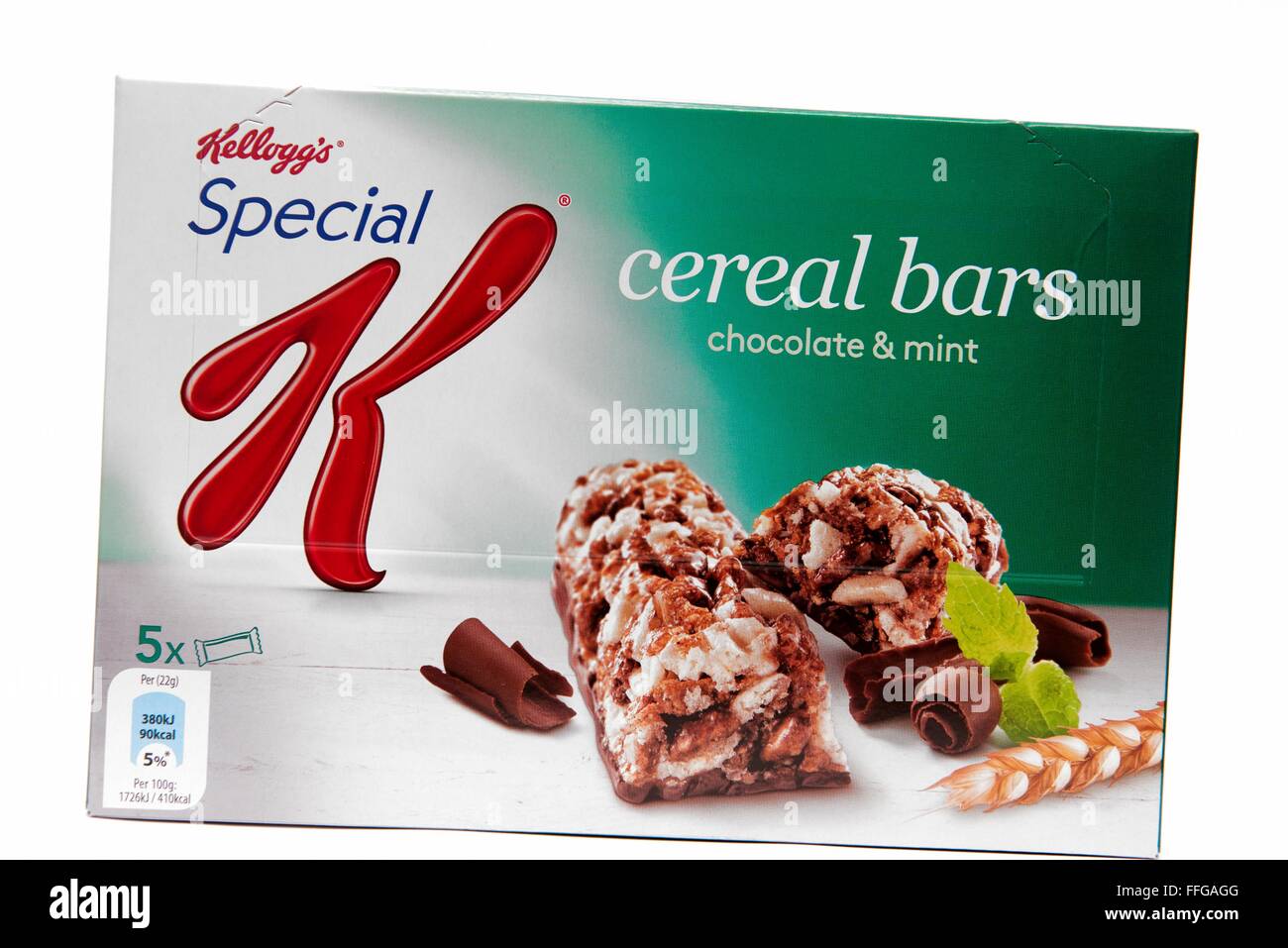 Les barres de céréales Special K de Kellogg & chocolat menthe Banque D'Images