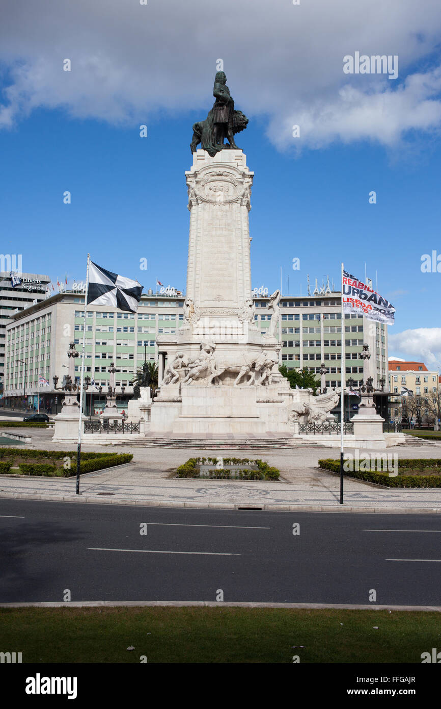 Le Portugal, ville de Lisbonne, Praça do Marques de Pombal avec monument aux Marquis de Pombal Banque D'Images