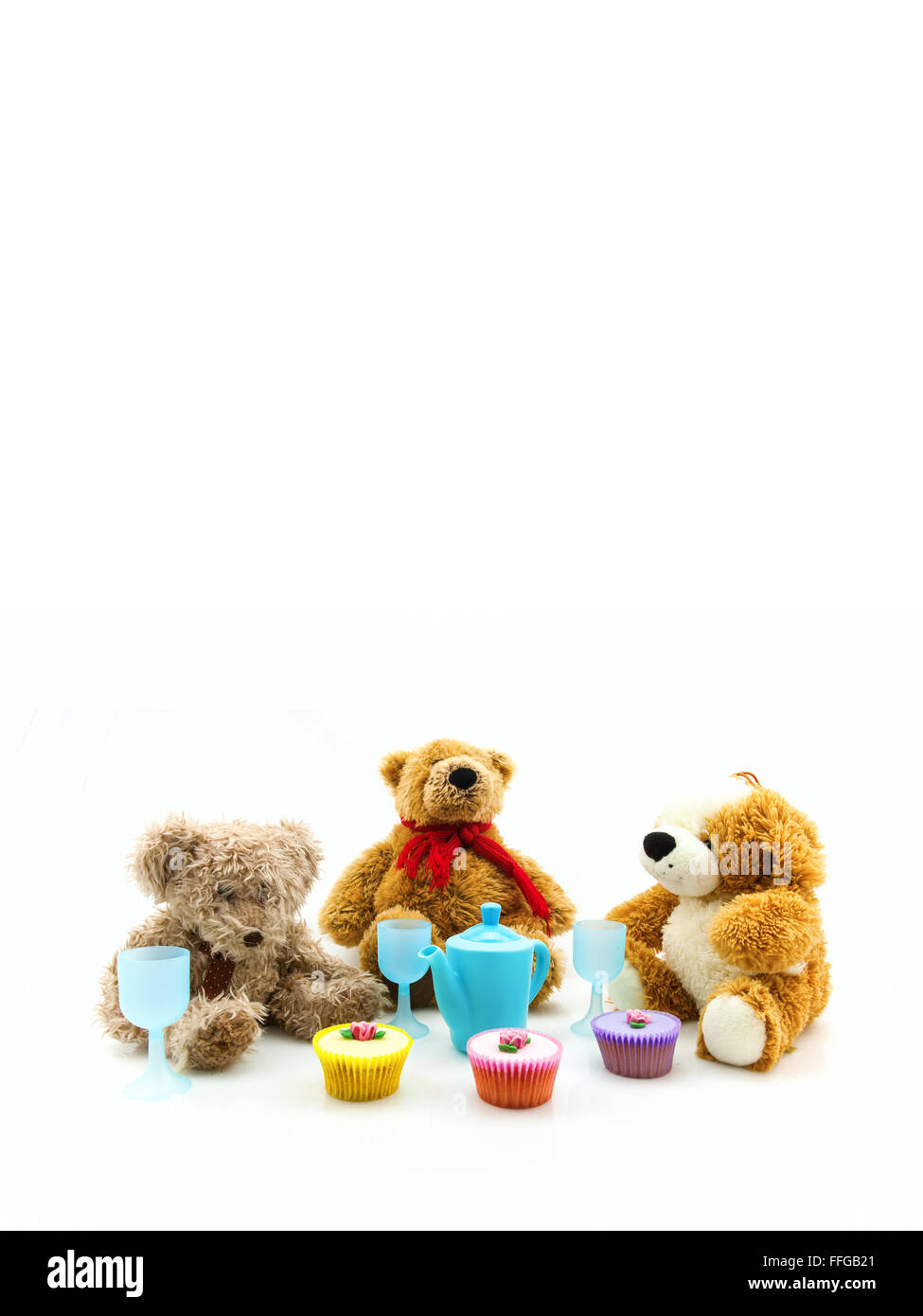 Pique-nique des oursons sur fond blanc Banque D'Images