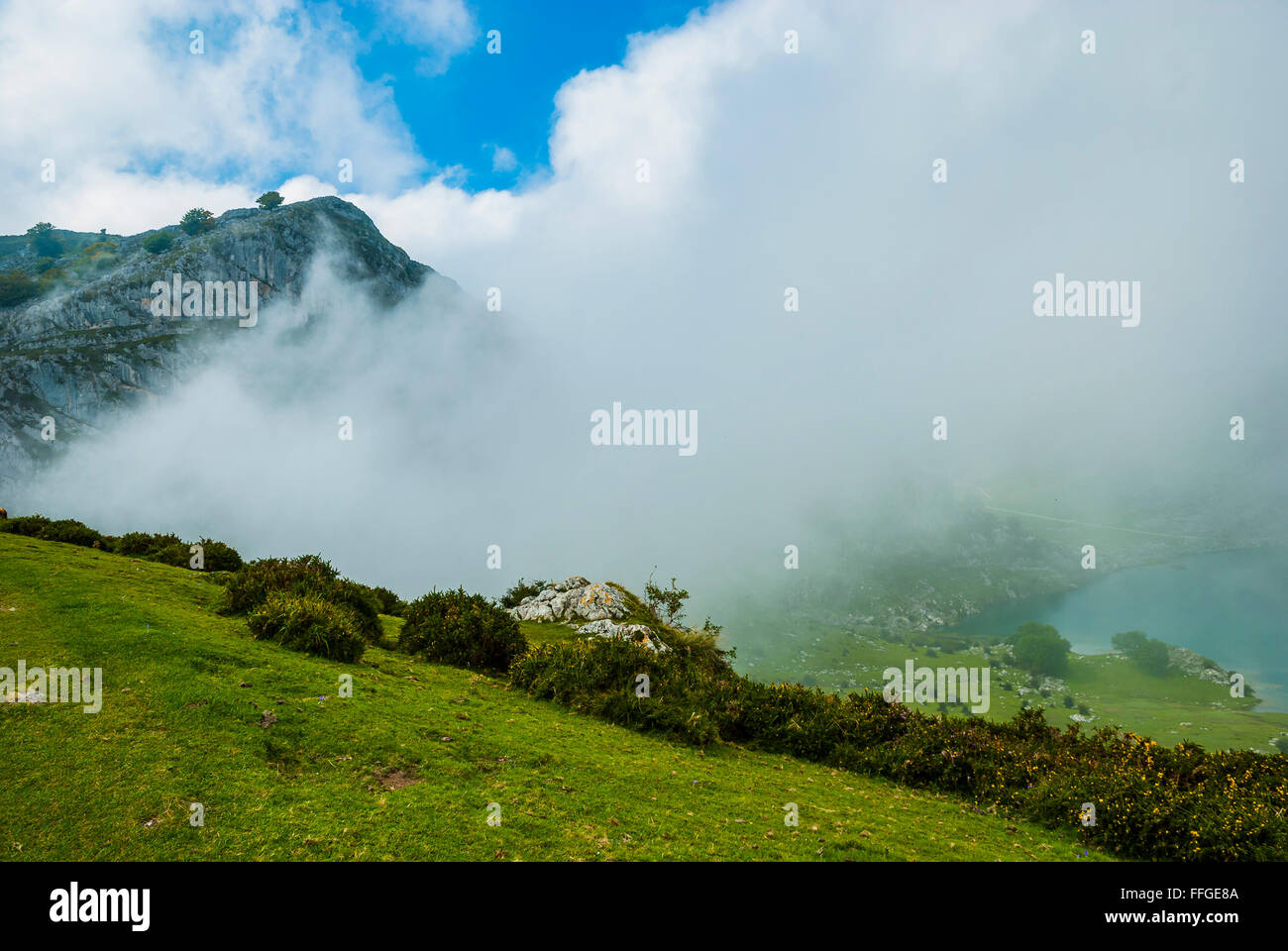 Paysage autour de la Lagos de Covadonga. Lacs de Covadonga. Asturias, Espagne Banque D'Images