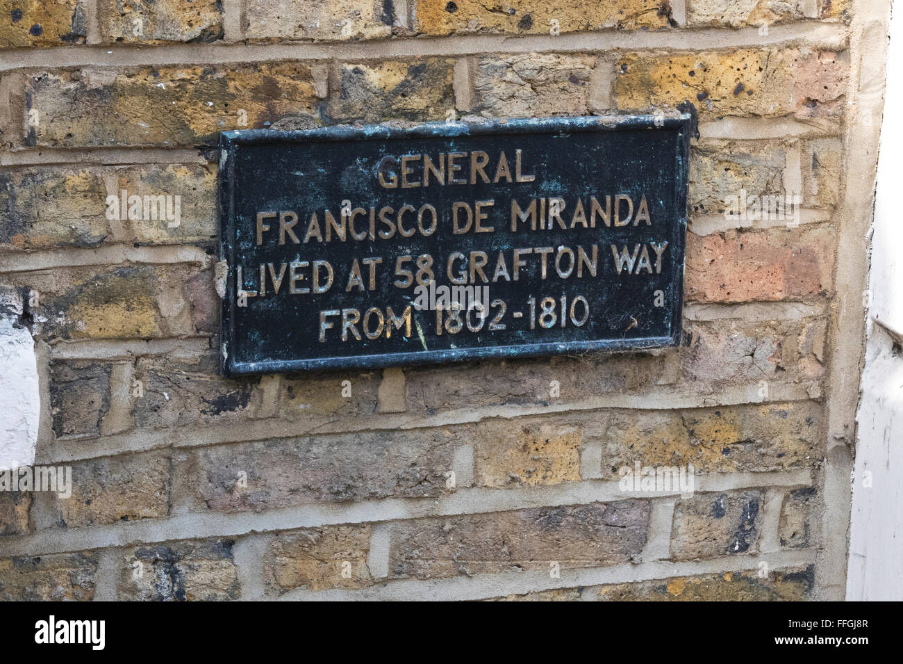 La signalisation d'un révolutionnaire vénézuélien où Francisco de Miranda a vécu à Londres, Royaume-Uni. Banque D'Images