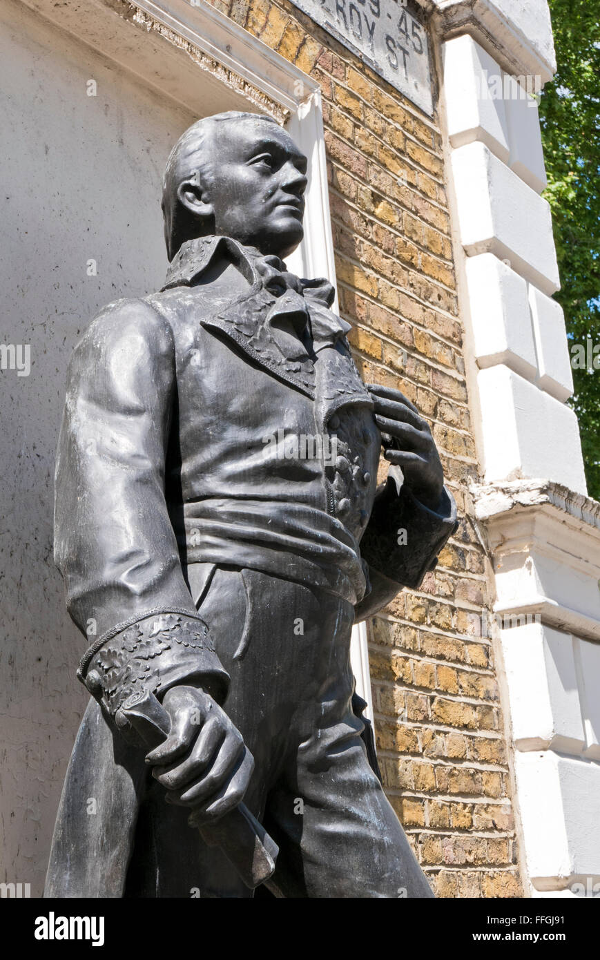 La statue de Francisco de Miranda, précurseur, El 18e siècle un héros révolutionnaire cubain né au Venezuela, Londres. Banque D'Images