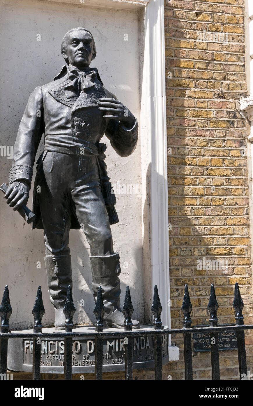 La statue de Francisco de Miranda, précurseur, El 18e siècle un héros révolutionnaire cubain né au Venezuela, Londres. Banque D'Images