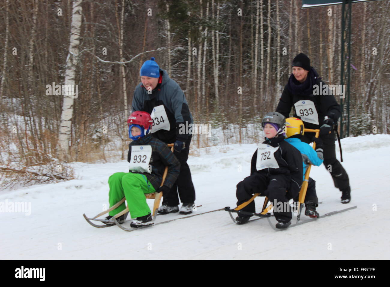 Hurdal, la Norvège. 14 février 2016. l'investiture et public de la trottinette des neiges championnat du monde à Hurdal norvégien typique avec des costumes. Silje Ekern/Alamy Live News Banque D'Images