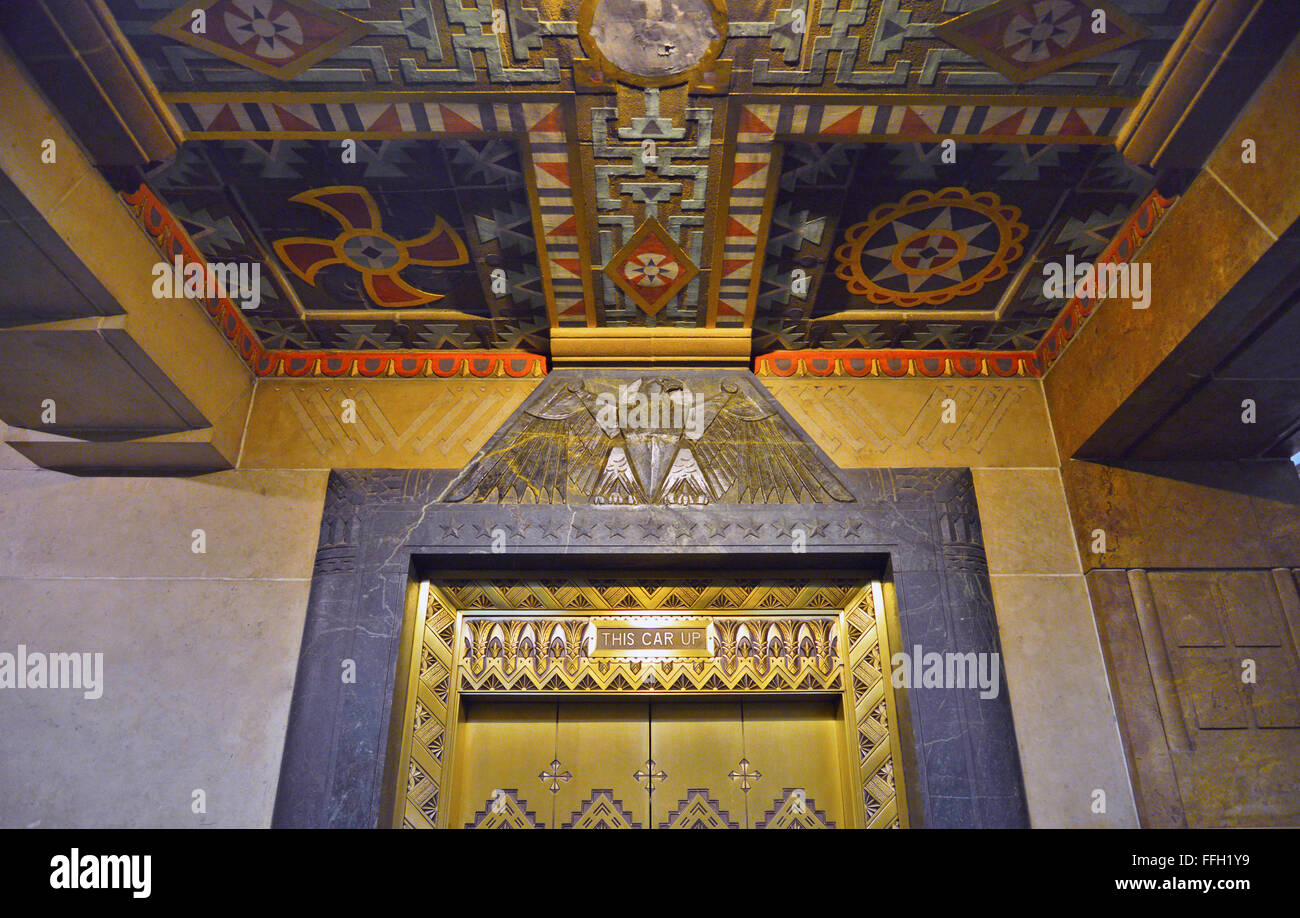 Détail de l'Ascenseur Hall avec salon à l'Hôtel de Ville, Buffalo NY Banque D'Images