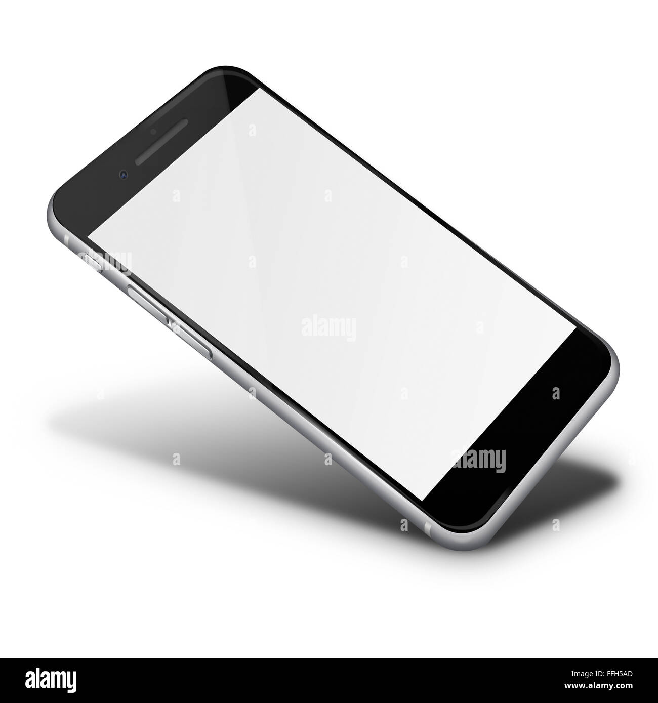 Téléphone mobile réaliste Smartphone avec écran tactile écran blanc avec ombre isolé sur fond blanc. Banque D'Images