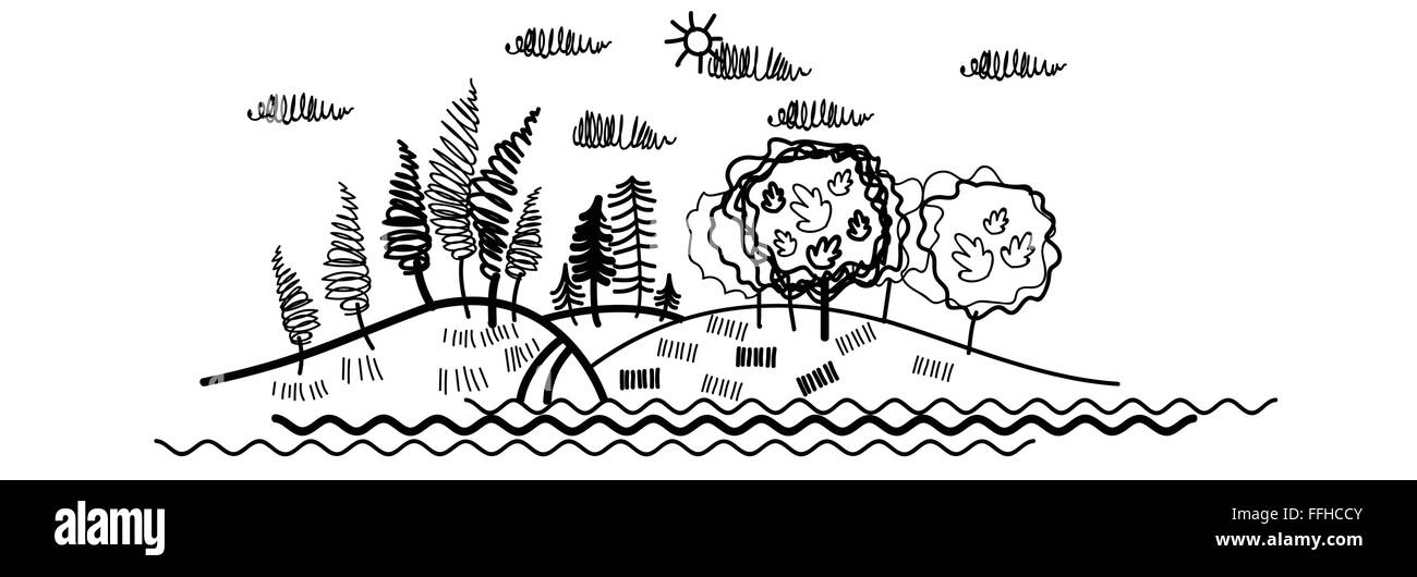 Forest Tree Woods Croquis Simple ligne Illustration de Vecteur