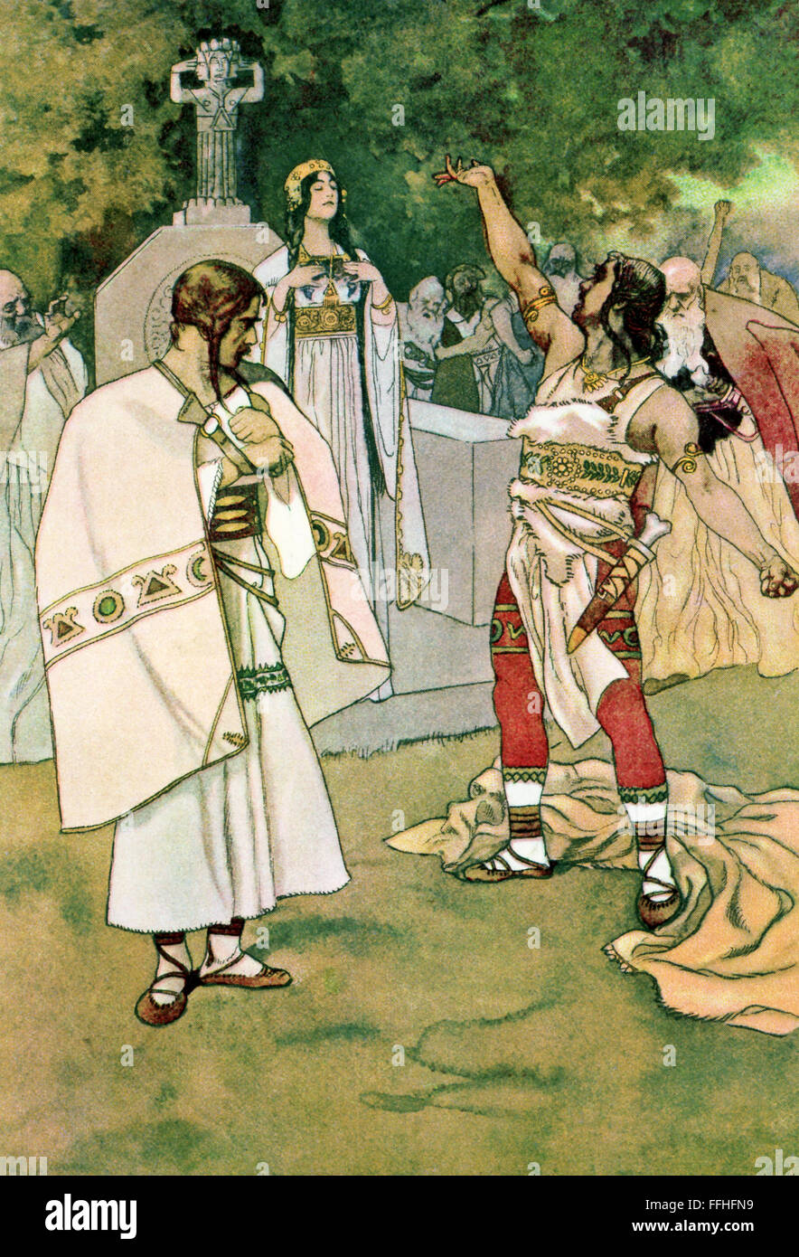 Il y avait deux frères- Staglow Chrudis, et de la famille-Klemowita vivant en Bohême, près de Gruenberg Château. Quand leur père est mort, le frère aîné, Chrudis, dit qu'il doit hériter de tous. Le jeune, Staglow, a déclaré que la succession doit être équitablement réparti. La princesse Libuscha, au château, dit les frères devraient hériter de la même façon. Chrudis raillé les princes (comme ici) et le peuple d'être gouverné par une fille. La princesse a dit qu'elle tue celui qui a choisi son peuple et ne serait plus la seule règle. Les gens ont choisi le Pungel, le plus courageux de tous les chevaliers de Bohême. Banque D'Images