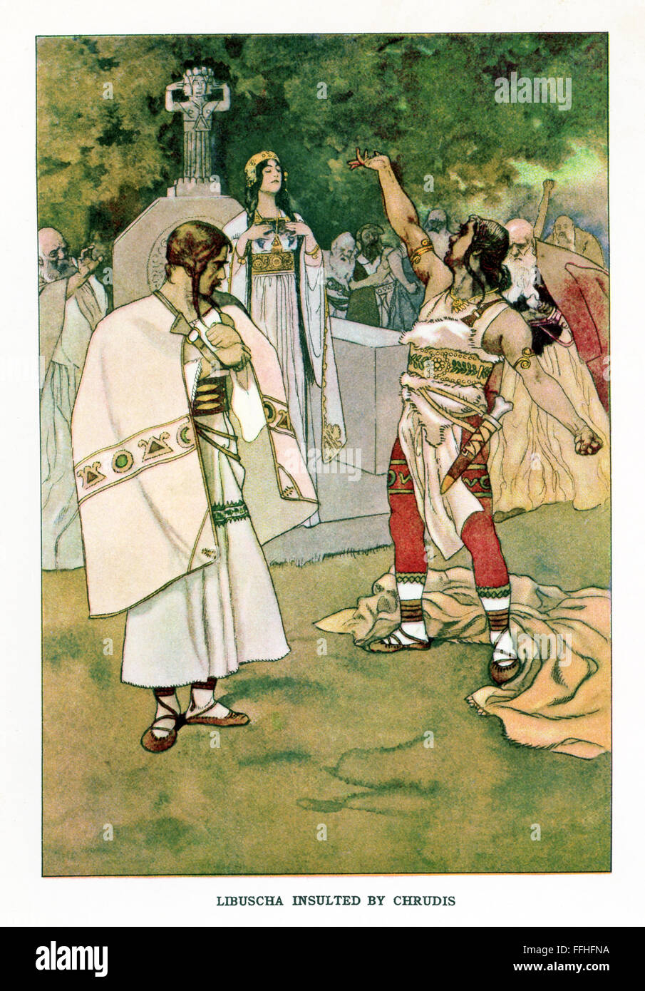 Il y avait deux frères- Staglow Chrudis, et de la famille-Klemowita vivant en Bohême, près de Gruenberg Château. Quand leur père est mort, le frère aîné, Chrudis, dit qu'il doit hériter de tous. Le jeune, Staglow, a déclaré que la succession doit être équitablement réparti. La princesse Libuscha, au château, dit les frères devraient hériter de la même façon. Chrudis raillé les princes (comme ici) et le peuple d'être gouverné par une fille. La princesse a dit qu'elle tue celui qui a choisi son peuple et ne serait plus la seule règle. Les gens ont choisi le Pungel, le plus courageux de tous les chevaliers de Bohême. Banque D'Images