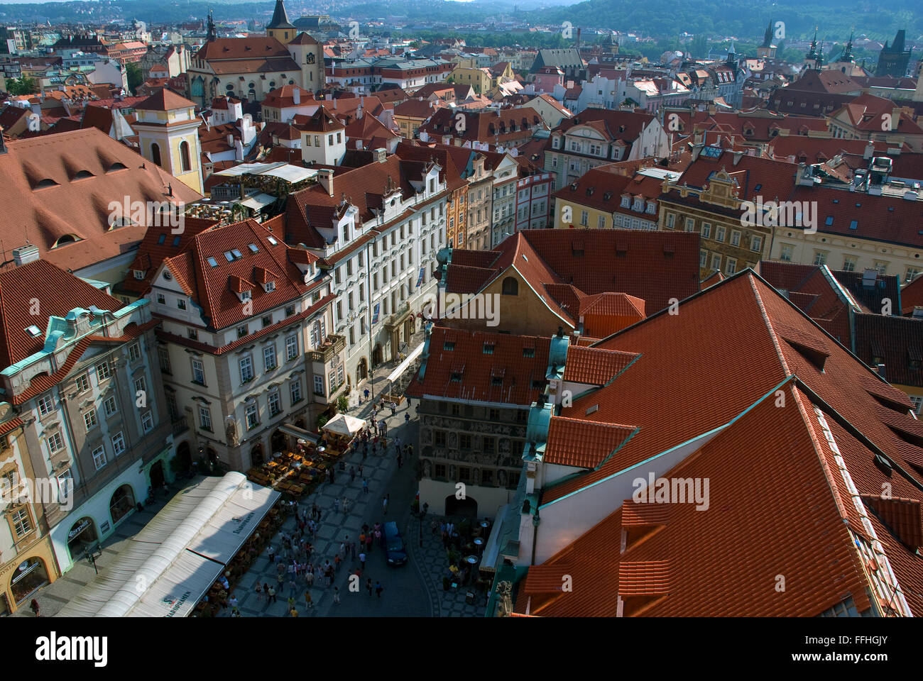 Tourisme Prague vue sur la ville avec des bâtiments principaux et square Banque D'Images