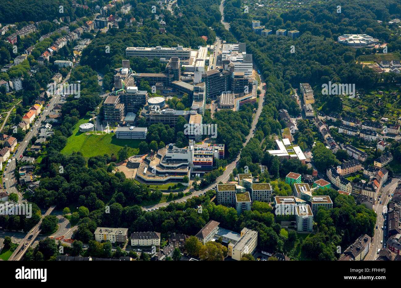 Vue aérienne de l'université de Wuppertal, BUW, Polytechnic, Wuppertal, région du Bergisches Land, Rhénanie du Nord-Westphalie, Allemagne, Europe, Banque D'Images