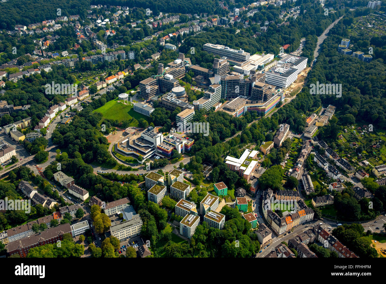 Vue aérienne de l'université de Wuppertal, BUW, Polytechnic, Wuppertal, région du Bergisches Land, Rhénanie du Nord-Westphalie, Allemagne, Europe, Banque D'Images