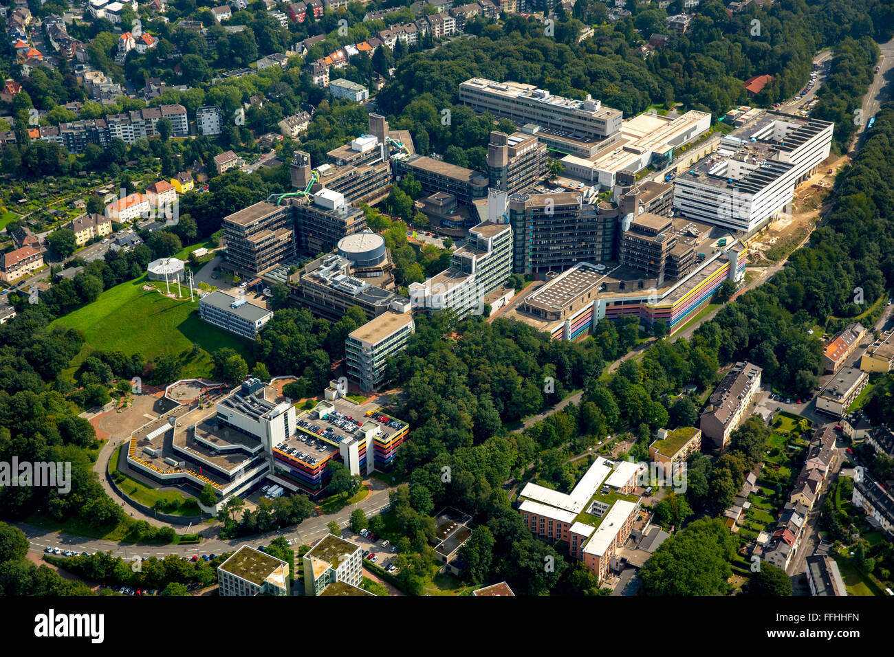 Vue aérienne de l'université de Wuppertal, BUW, Polytechnic, Wuppertal, région du Bergisches Land, Rhénanie du Nord-Westphalie, Allemagne, Europe, Banque D'Images