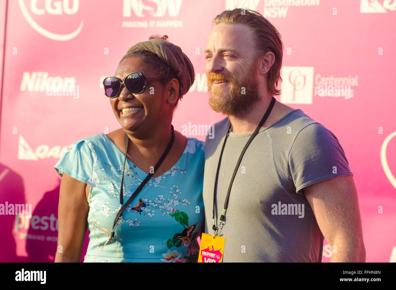 Sydney, Australie. 14Th Feb 2016 : VIP's et célébrités vu en arrivant sur le tapis noir à la Tropfest Short Film Festival. Sur la photo est Nathaniel Dean (à droite) Crédit : mjmediabox/Alamy Live News Banque D'Images