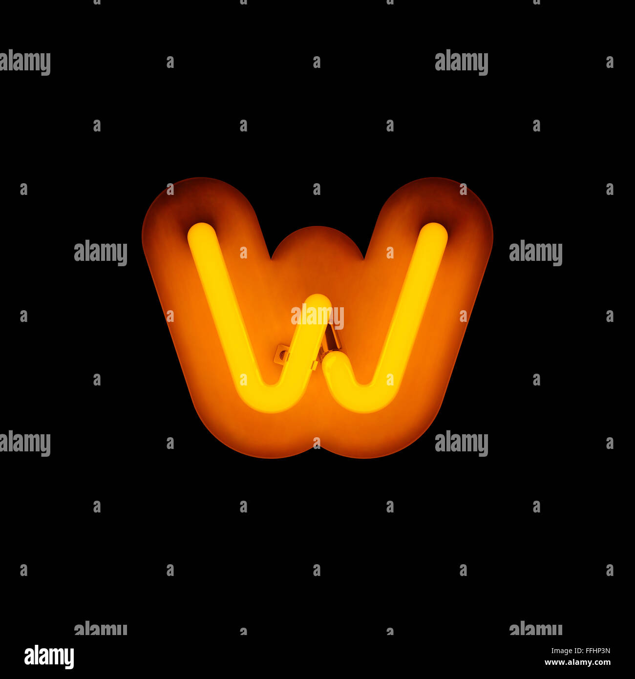 Lettre w Neon Neon collection alphabet minuscules isolated on black (arrondi) Banque D'Images