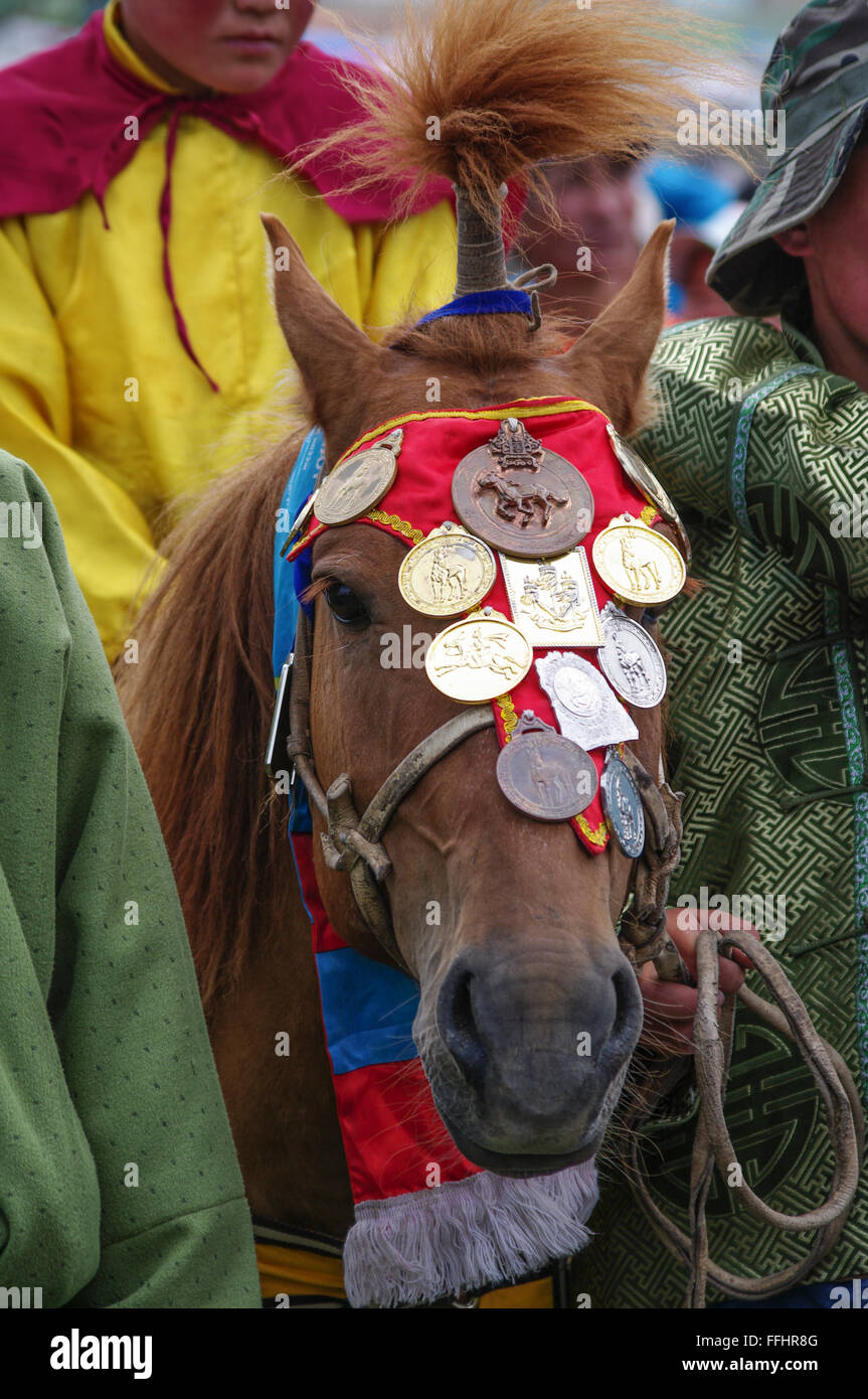 La Mongolie, Tsetserleg Lantern Festival,le gagnant de la course de chevaux Banque D'Images