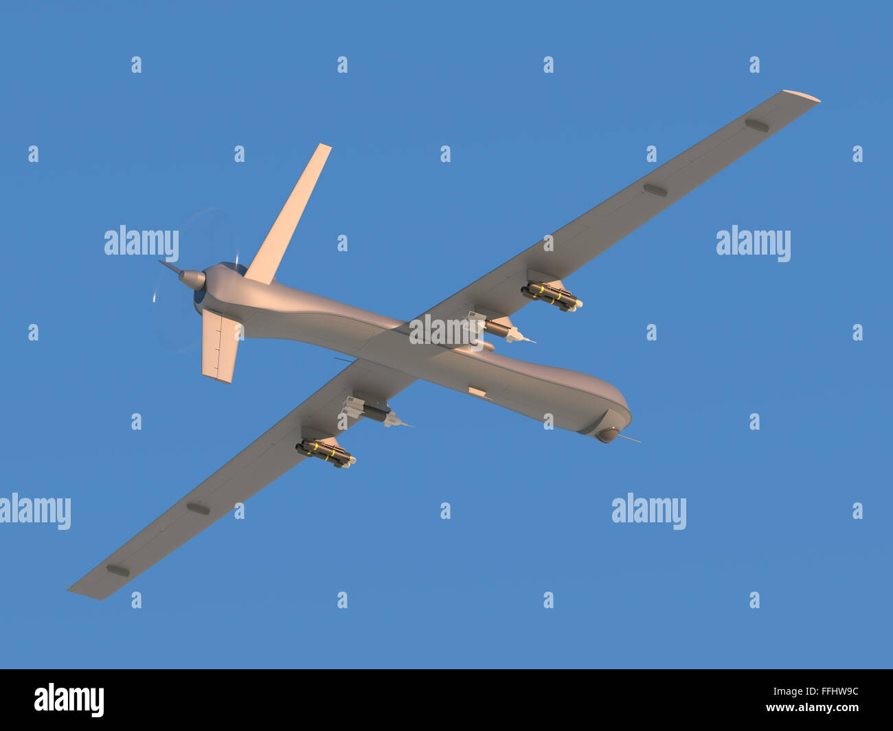 Military véhicule aérien sans pilote (UAV) avec des missiles dans le ciel Banque D'Images