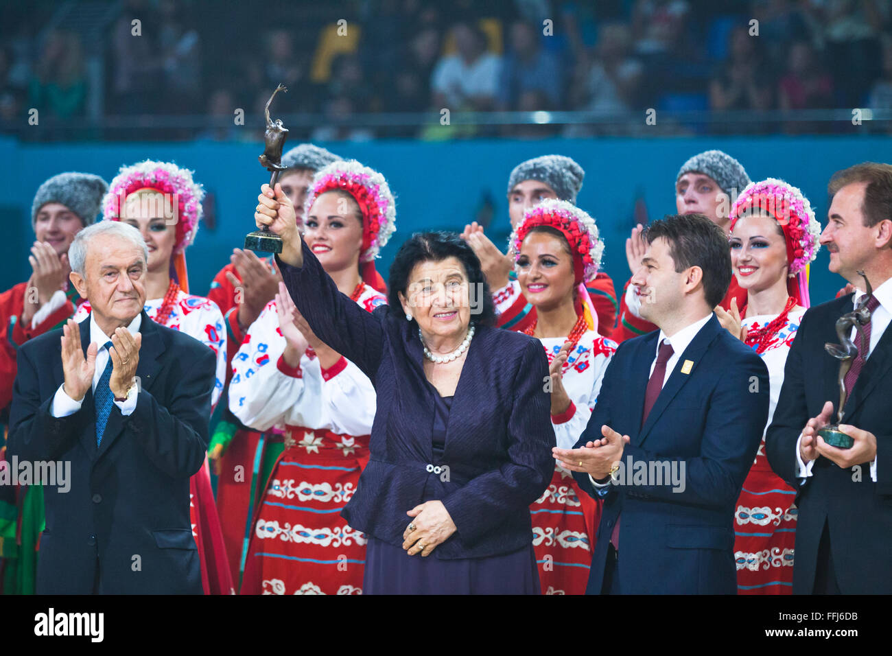 Deryugina d'Albina, la légende de l'Ukraine la gymnastique rythmique avec personal award Banque D'Images